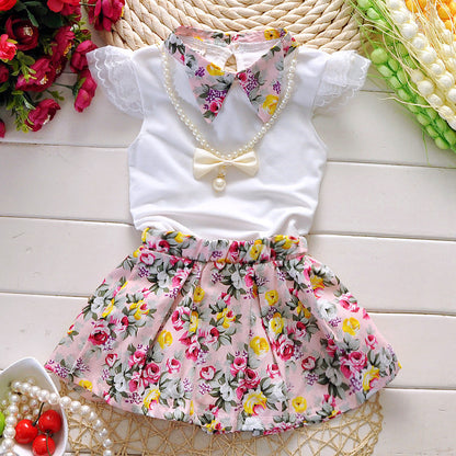 Two-piece short-sleeved T-shirt + floral skirt
