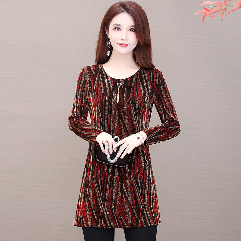 Lurex Mid-length Bottoming Shirt Plus Velvet Thick Plus Size Top