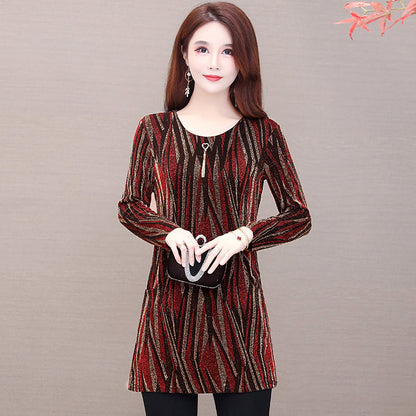 Lurex Mid-length Bottoming Shirt Plus Velvet Thick Plus Size Top