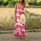 Women's Sexy Orange Printed Striped Plus Size Maxi Loose Dress