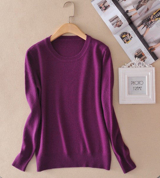 Winter Cashmere Jumper Slim Fit Plus Size Solid Color Round Neck for Women