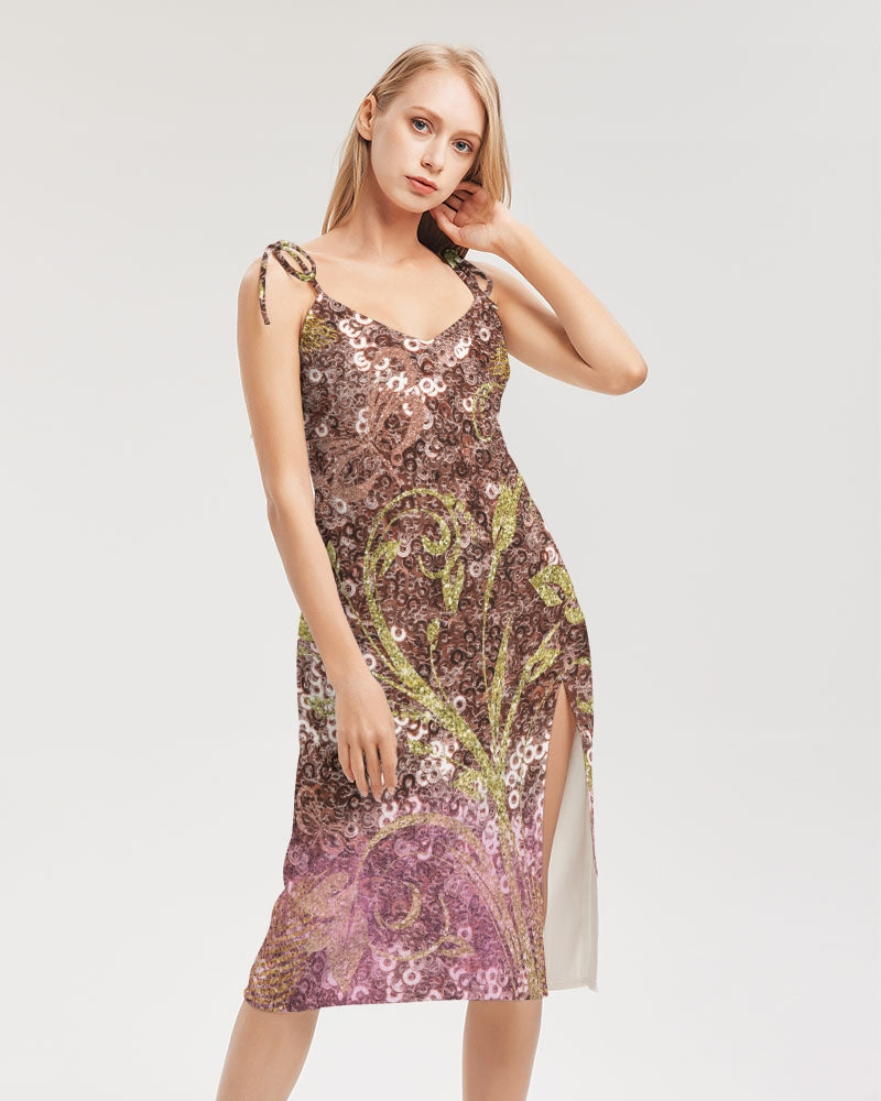BEAUTIFUL PURPLE GITTER DESIGN CREATED BY FLIPSTYLEZ Women's All-Over Print Tie Strap Split Dress