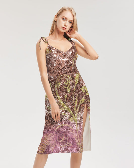BEAUTIFUL PURPLE GITTER DESIGN CREATED BY FLIPSTYLEZ Women's All-Over Print Tie Strap Split Dress