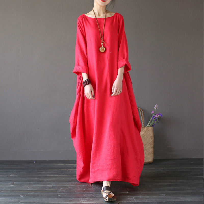 Loose Plus Size Cotton And Linen Long Dress