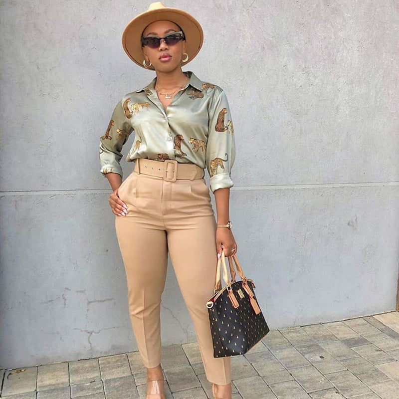 Sexy plus size high waist wearing trousers