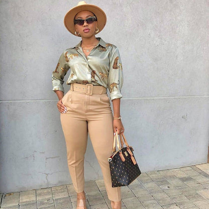 Sexy plus size high waist wearing trousers