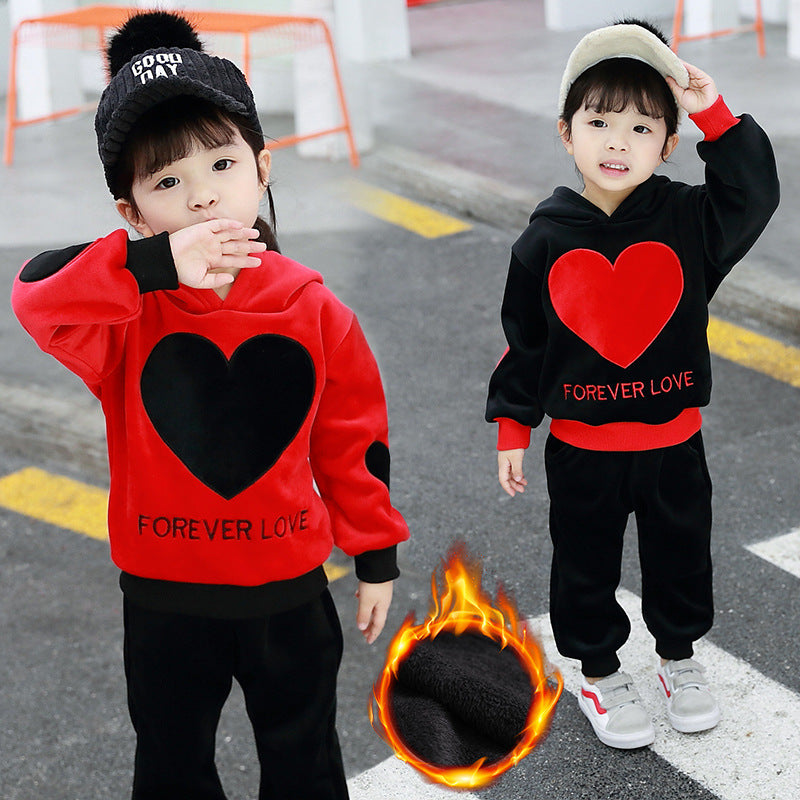 Girls' casual suit children's letter gold velvet two-piece suit