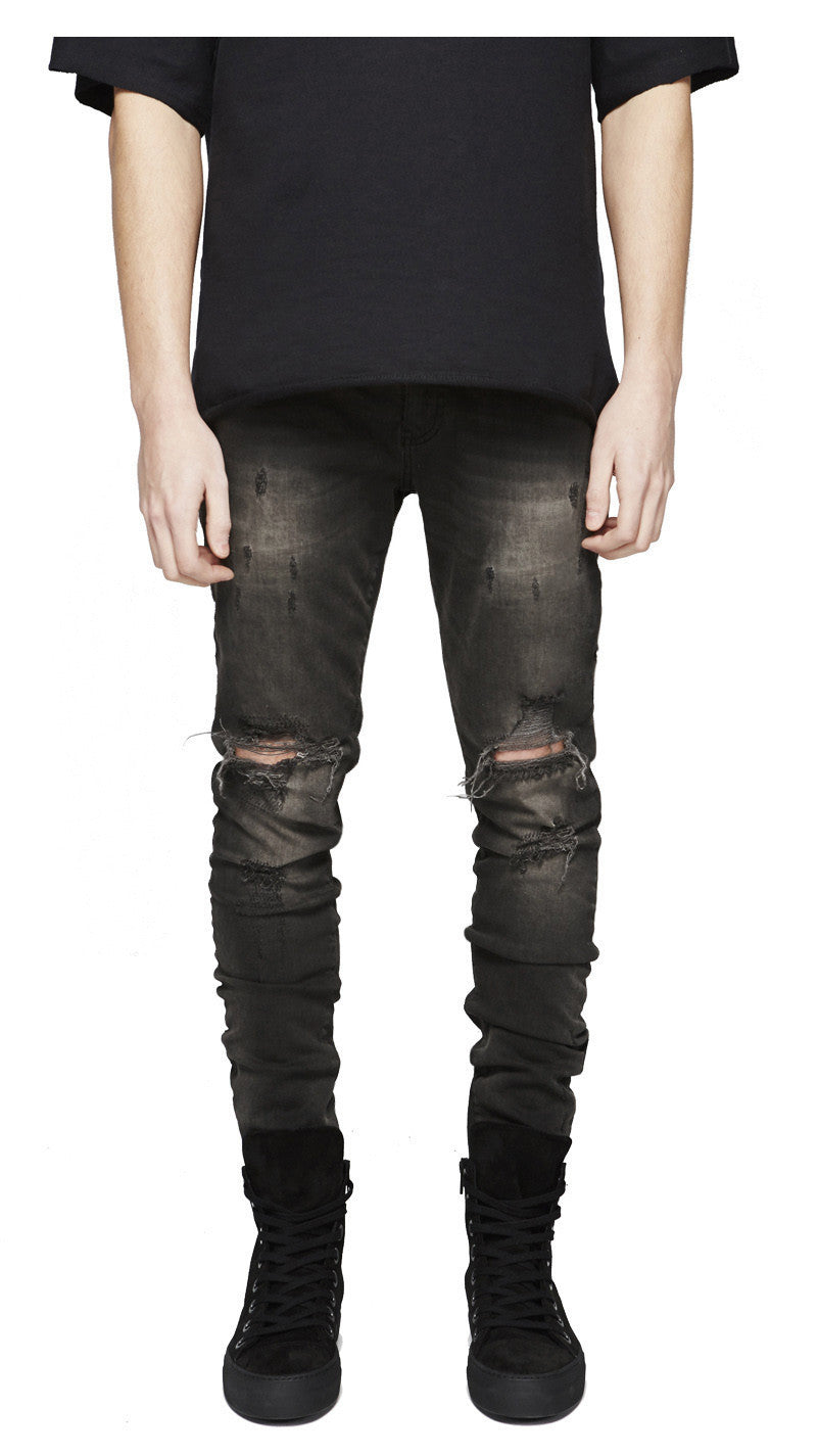 Street men's knee-skinned jeans