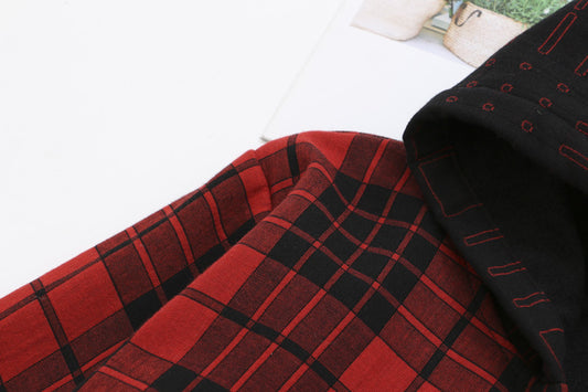 H5 plus size women's autumn and winter new fat sister mm plus velvet plaid double yarn hooded lining