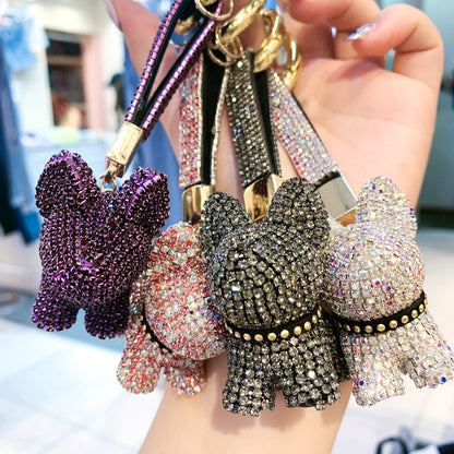 Diamond-encrusted dog key chain pendant