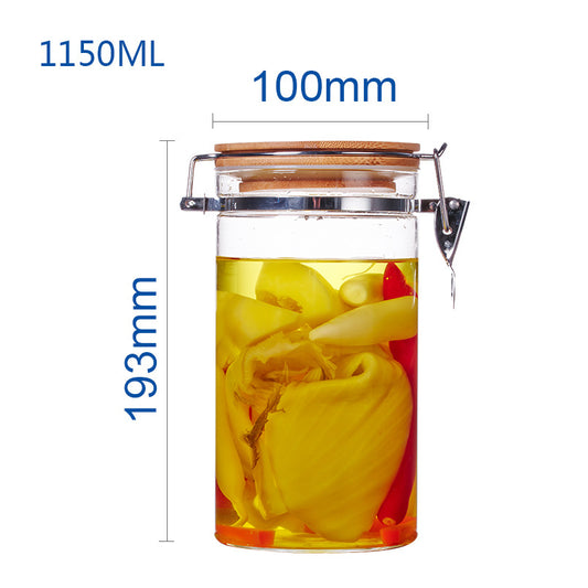 Stainless Steel Buckle Glass Sealed Storage Tank Transparent Kitchen Candy Snack Jar Round Glass Jars and Lids Cereal Dispenser
