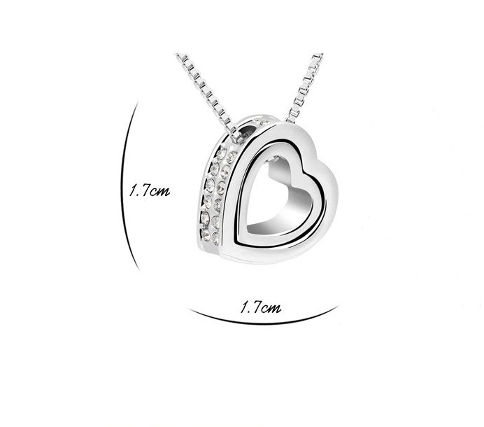 Crystal Double Heart Shaped Necklace Short Heart Pendant