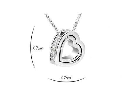 Crystal Double Heart Shaped Necklace Short Heart Pendant