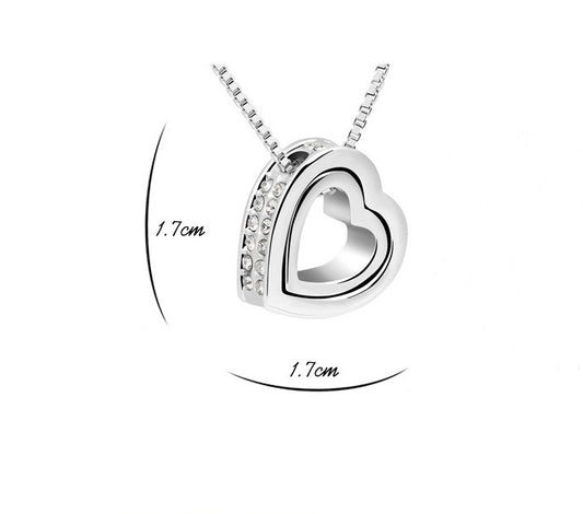 Crystal Double Heart Shaped Necklace Short Heart Pendant
