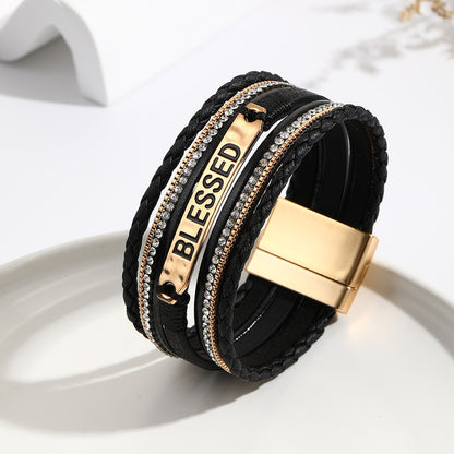Ethnic style PU leather bracelet alloy sheet