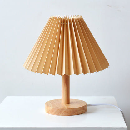 Pleated Solid Wood Usb Decorative Table Lamp