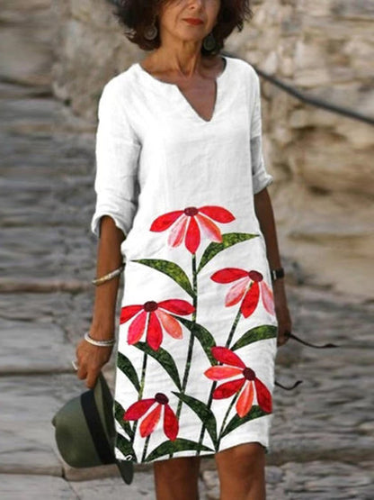 Literary Round Neck Five-point Sleeve Plus Size Dress