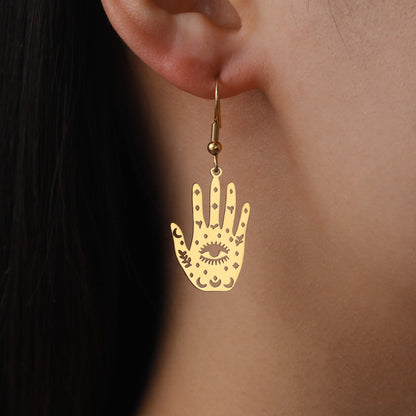 Retro Exaggerated Personalized Hip Hop Palm Hollow Eye Earrings