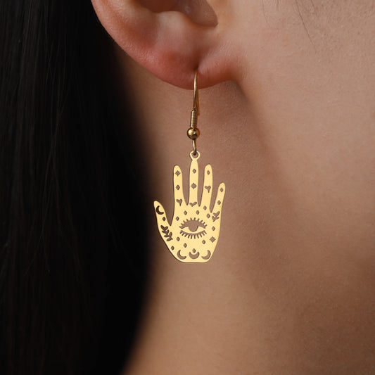 Retro Exaggerated Personalized Hip Hop Palm Hollow Eye Earrings