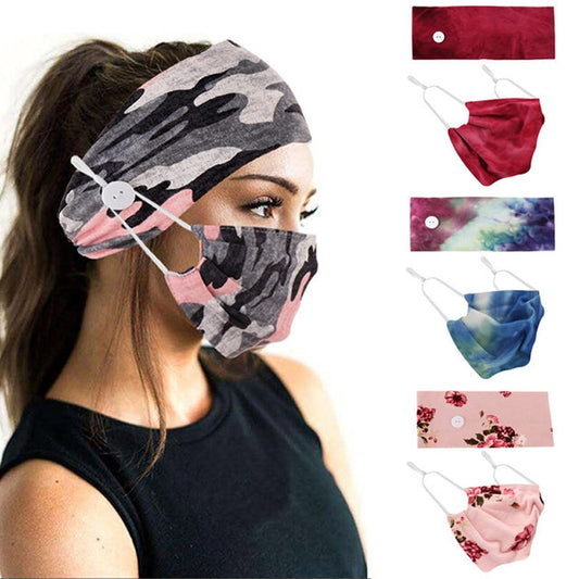 Button headband mask headscarf hair accessory 2-piece set