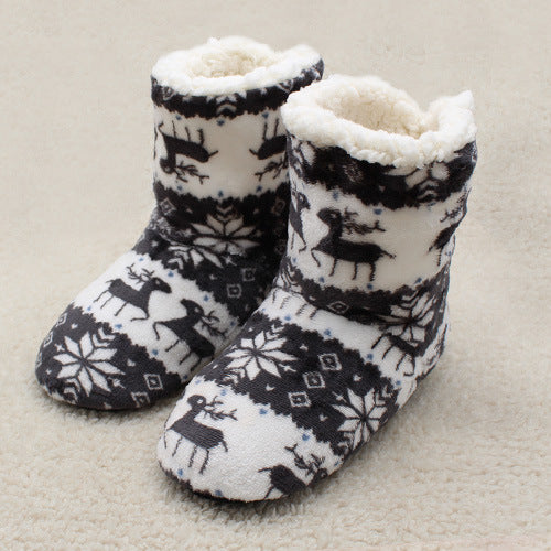 Coral velvet print indoor boots