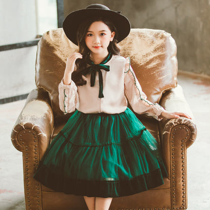 New green and white pretend play dress for girl