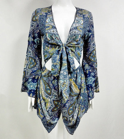 Spring and summer Amazon AliExpress new women's European and American leisure holiday wind print jumpsuit shorts