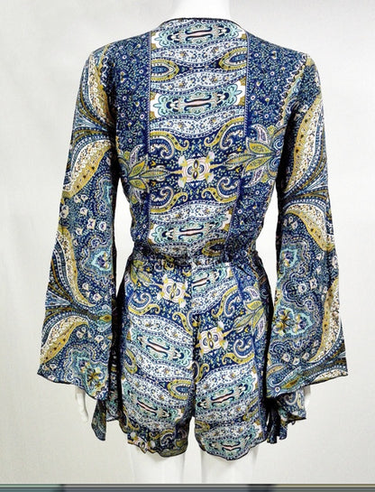 Spring and summer Amazon AliExpress new women's European and American leisure holiday wind print jumpsuit shorts