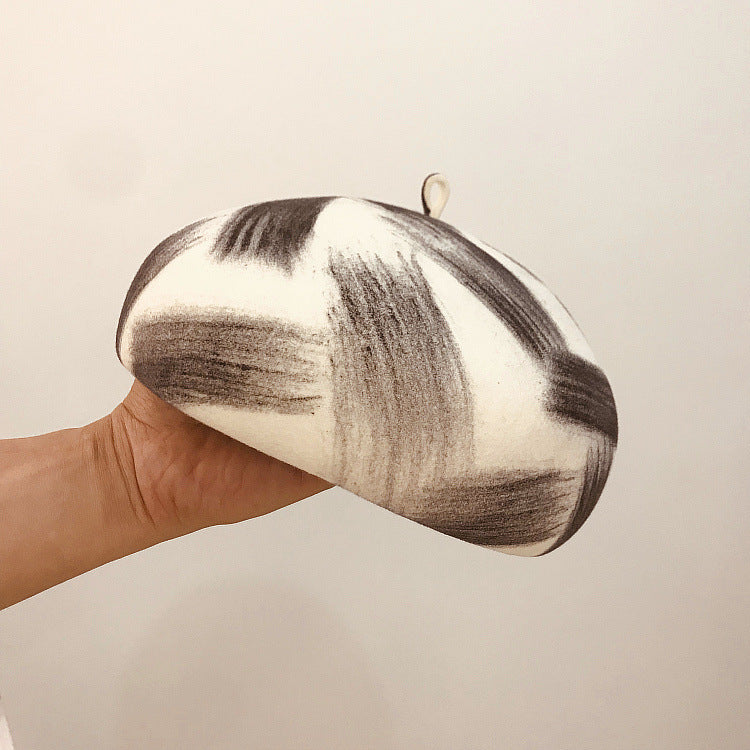 Simple graffiti brush color female wool felt hat