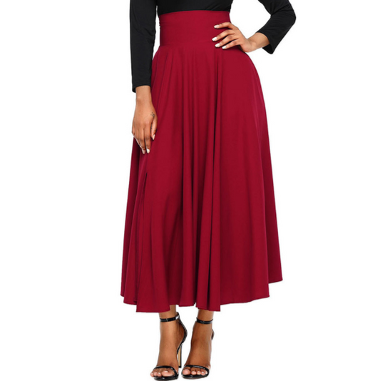 High Waist Pleated Belted Maxi Skirt S-XXL