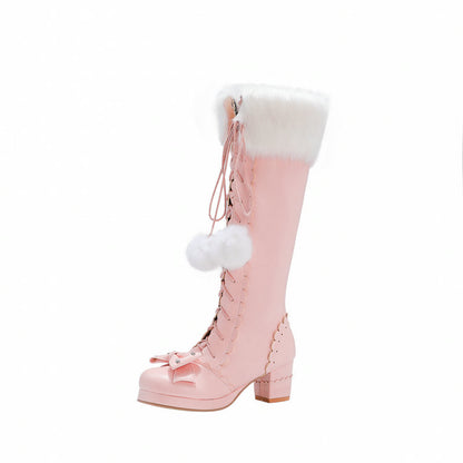 Lace-up high-top fur ball warm boots