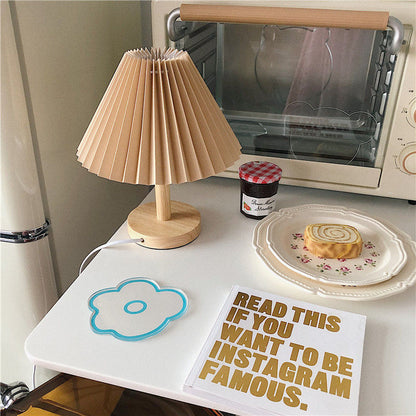Pleated Solid Wood Usb Decorative Table Lamp