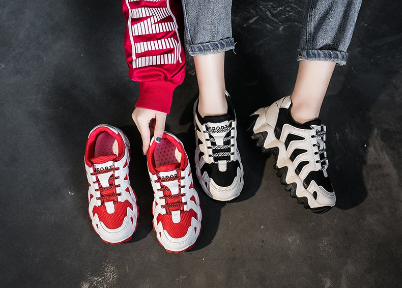 Urban teen Red retro design on white no tying sports shoe