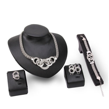 Necklace Earrings Bracelet Ring Jewelry Set European and American Plated 18K Jewelry Four-piece Set