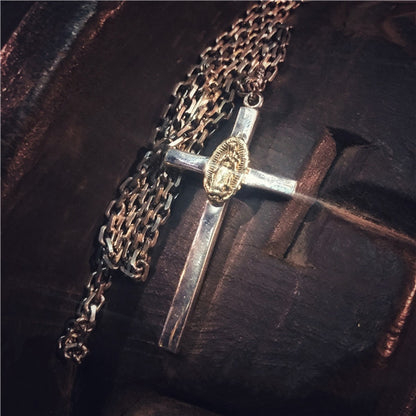 Indian Style Tang Grass Relief Cross Madonna Pendant