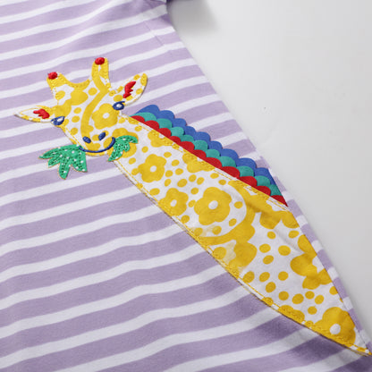 European and American Girl Dress Embroidered Giraffe