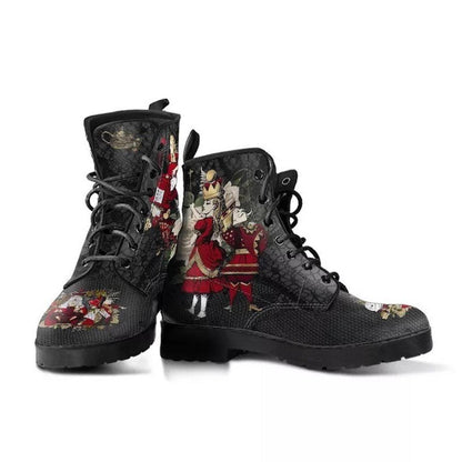 Gothic Print Vegan Leather Combat Boots