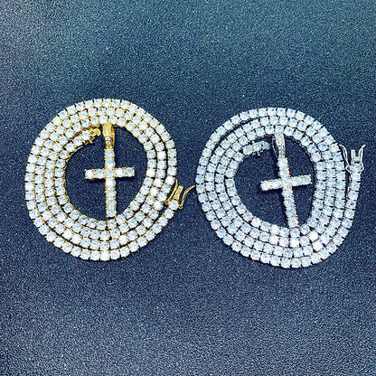 Tennis chain with cross necklace