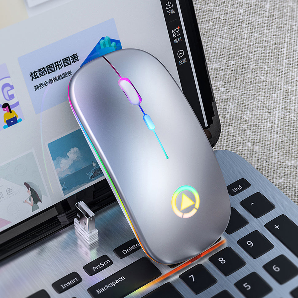 BLACK Silent ULTRA THIN rechargeable wireless mouse 7 GLOWING LIGHTS