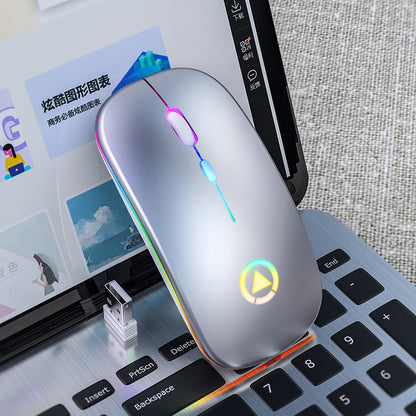 BLACK Silent ULTRA THIN rechargeable wireless mouse 7 GLOWING LIGHTS
