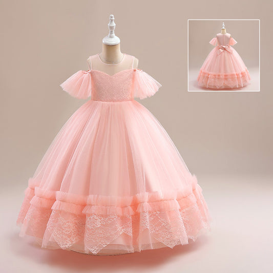 Girls' Lace Stitching Umbrella Princess Dress
