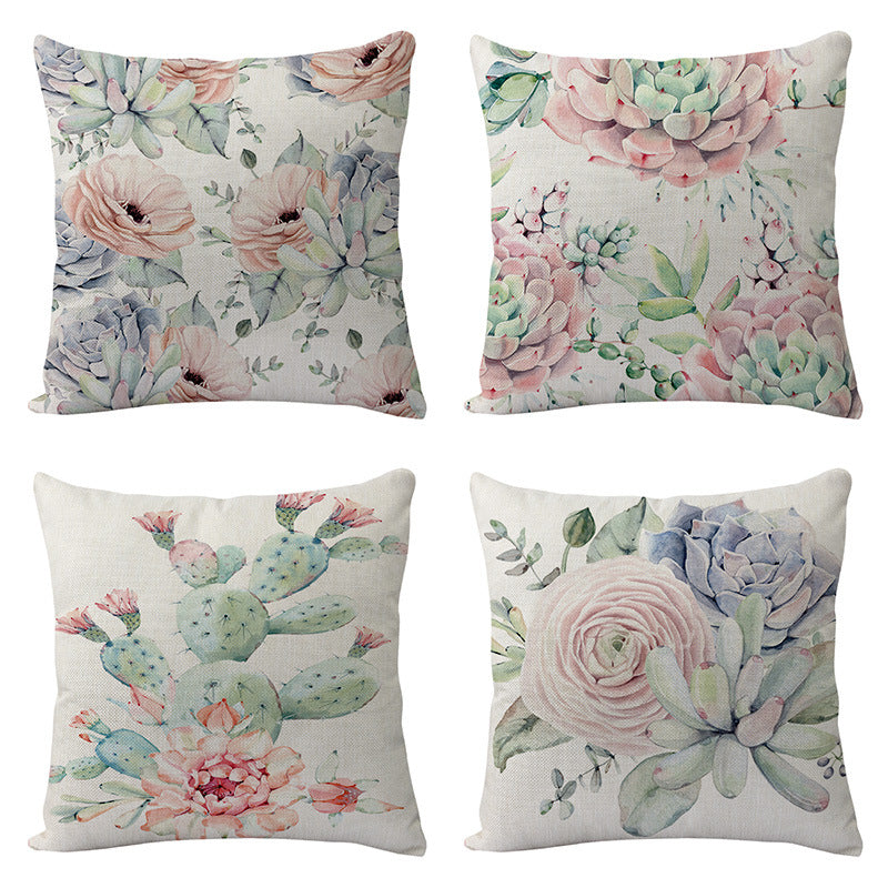 Flowers And Birds Flowers Flax Pillow Car And Sofa Cushion Lumbar Pillow