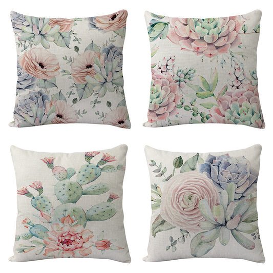 Flowers And Birds Flowers Flax Pillow Car And Sofa Cushion Lumbar Pillow