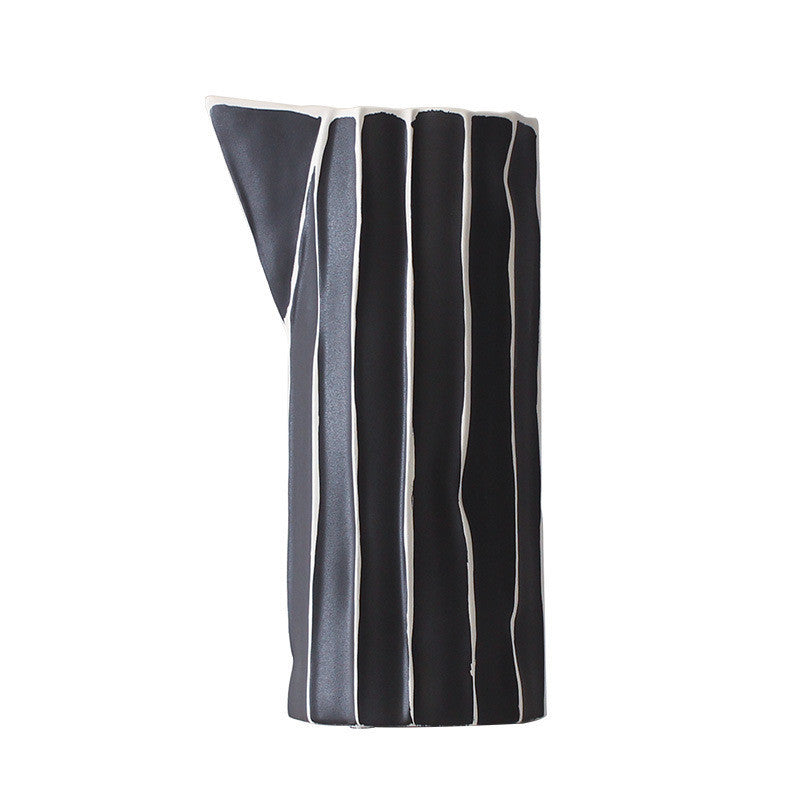 Hand Painted Black And White Striped Ceramic Vase Living Room Desktop Bookcase