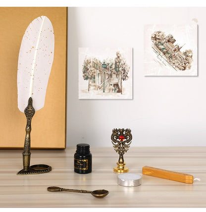 European Retro Creative Feather Dip Pen Gift Box Set