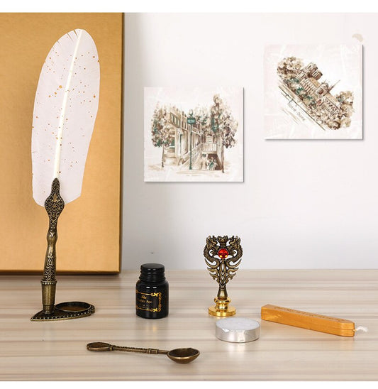 European Retro Creative Feather Dip Pen Gift Box Set