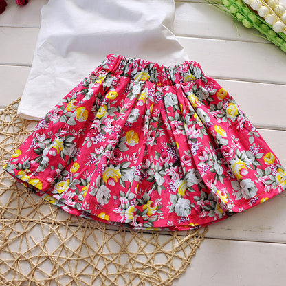 Two-piece short-sleeved T-shirt + floral skirt