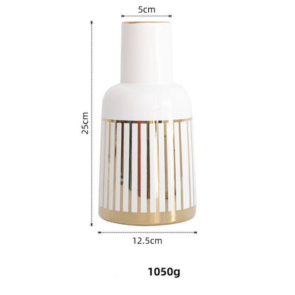 Gold-Plated Ceramic Vase Ornaments Golden Stripes Green Plant Hydroponic Flower Device