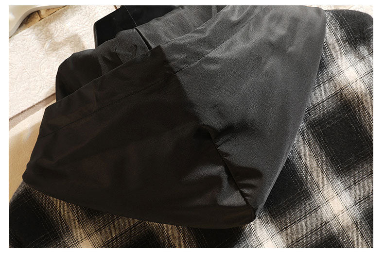 Men's Japanese Plus Size Casual Original Detachable Hooded Plaid Shirt