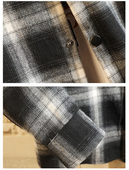 Men's Japanese Plus Size Casual Original Detachable Hooded Plaid Shirt